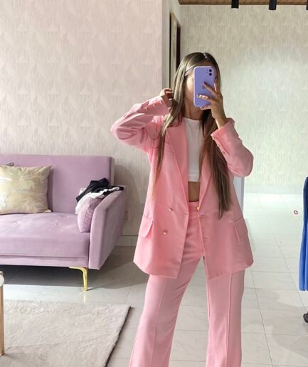 Ref. Dasha: Set blazer + pantalón color rosa bebé