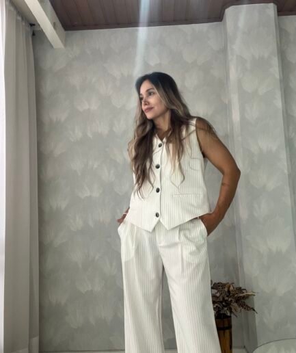 Ref. 050: Set en rayas de pantalón y chaleco clásico - blanco