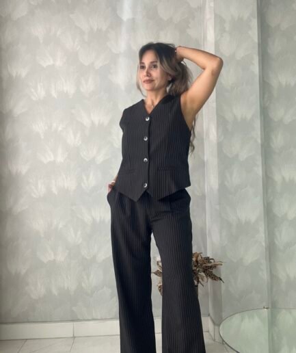 Ref. 050: Set en rayas de pantalón y chaleco clásico - negro