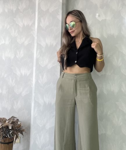 Ref. 059: Pantalón clásico ancho de 1 prense - color verde nude