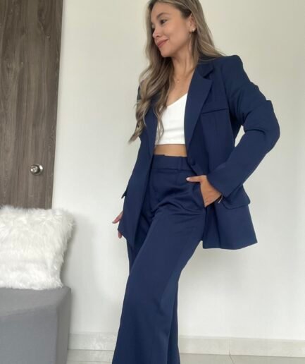 Ref. 067: Set formal pantalón y blazer semiceñido - azul oscuro