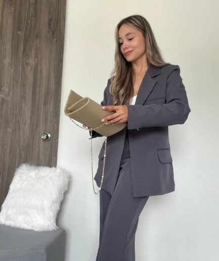 Ref. 067: Set formal pantalón y blazer semiceñido - gris oscuro