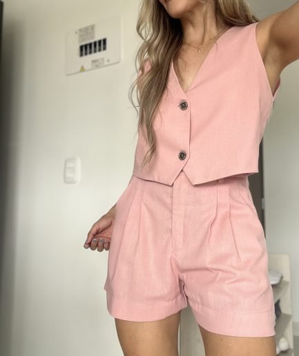 Ref. 061: Set en lino chaleco y short - palo de rosa