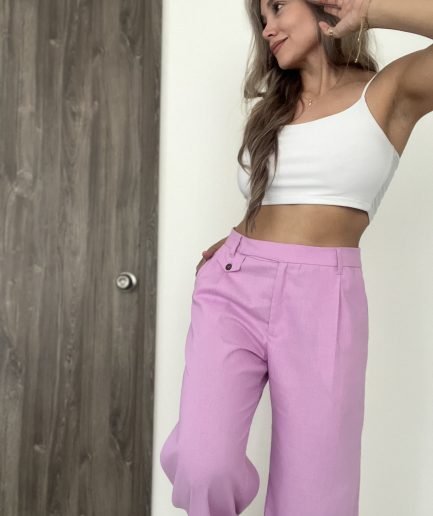 Ref. 064: Pantalón recto en lino - mora en leche