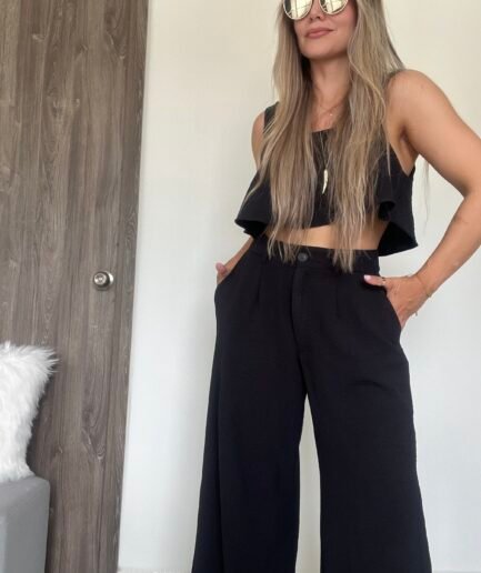 Ref. 066: Pantalón palazo con top obsequio - negro