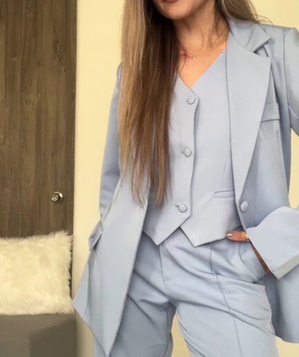 Ref. 067: Set pantalón, chaleco y blazer semiceñido - azul índigo