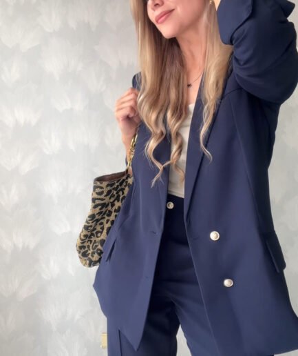 Ref.077: Blazer semioversize y pantalón clásico semicampana - azul oscuro