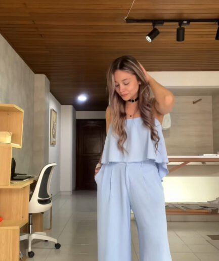 Ref. 082: Pantalón Palazo con Blusa OBSEQUIO - azul cielo