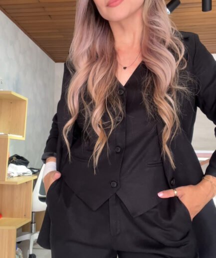 Ref. 083: Blazer, Chaleco y Pantalón en lino - negro